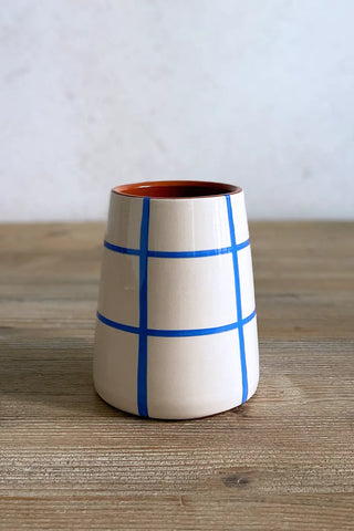 Jarrón artesanal Cuadros Vulcano, 13 cm - Cielo