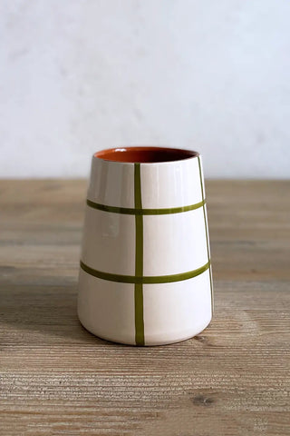 Jarrón artesanal Cuadros Vulcano, 13 cm - Oliva