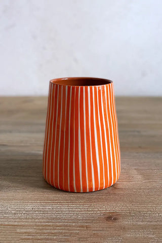 Jarrón artesanal Rayas Finas Vulcano, 13 cm - Naranja