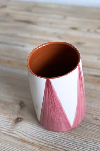 Jarrón artesanal Triángulos, 18 cm - Rosado