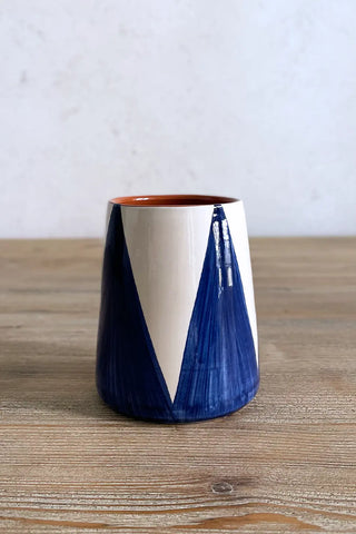Jarrón artesanal Triángulos, 13 cm - Navy