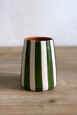 Jarrón artesanal Rayas Vulcano, 13 cm - Verde