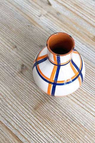Jarroncito artesanal Cuadros, 13 cm - Navy y Naranja