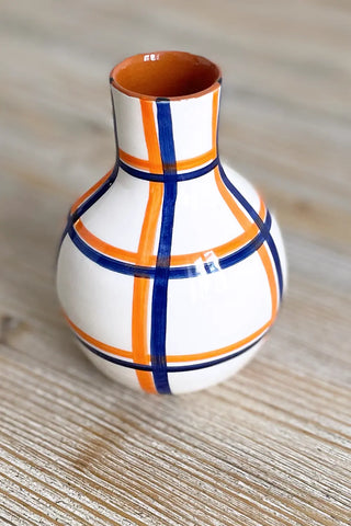 Jarroncito artesanal Cuadros, 13 cm - Navy y Naranja