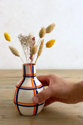 Jarroncito artesanal Cuadros, 13 cm - Navy y Naranja