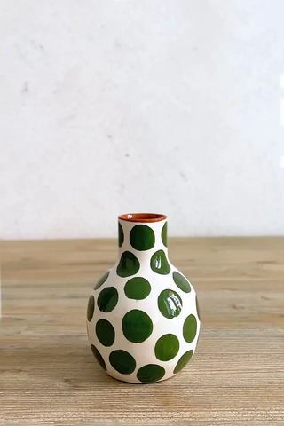 Jarroncito artesanal Lunares, 13 cm - Oliva