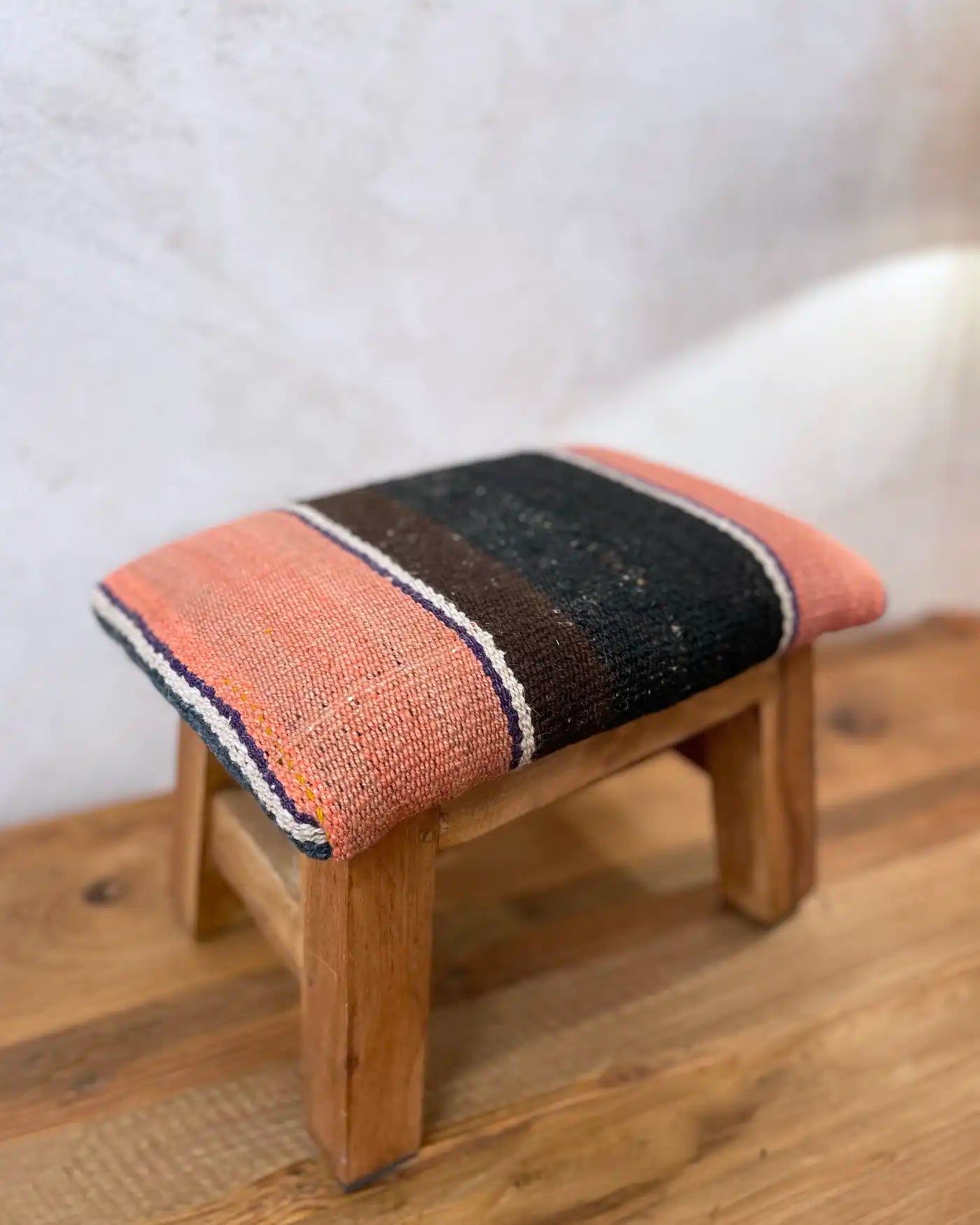 Peruvian Woven Stool Pink and Brown