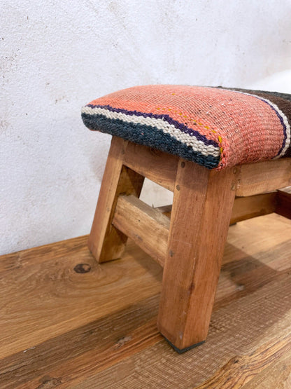 Peruvian Woven Stool Pink and Brown