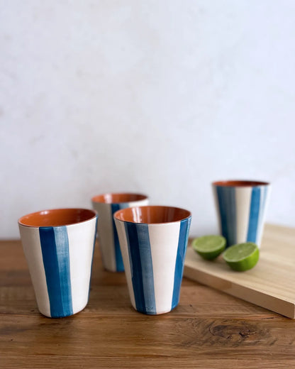 Set de Vasos de Cerámica Artesanal Azul Deep, 4 uds.