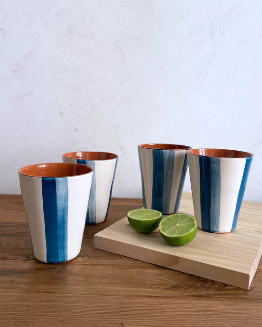 Set de Vasos de Cerámica Artesanal Azul Deep, 4 uds.