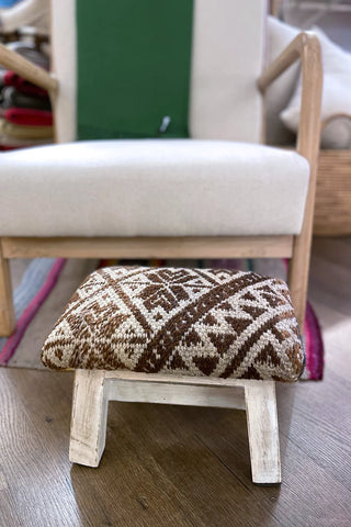 Taburete pequeño con tejido peruano - Marrón