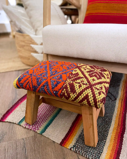 Peruvian Green and Yellow Woven Stool