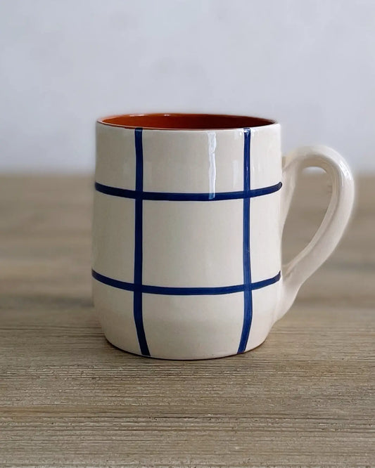Taza Grande Artesanal Cuadros Azul Marino