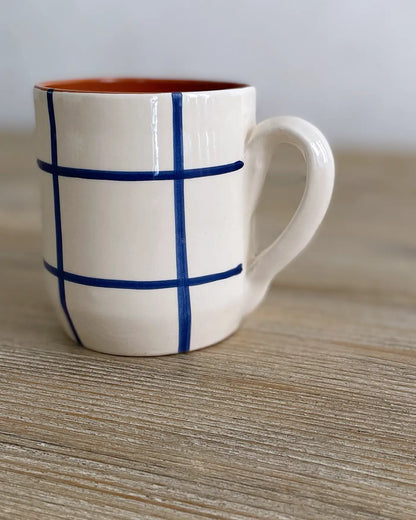 Taza Grande Artesanal Cuadros Azul Marino
