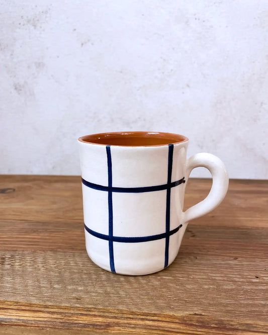 Taza Artesanal Ethnic Cuadros Azul Marino