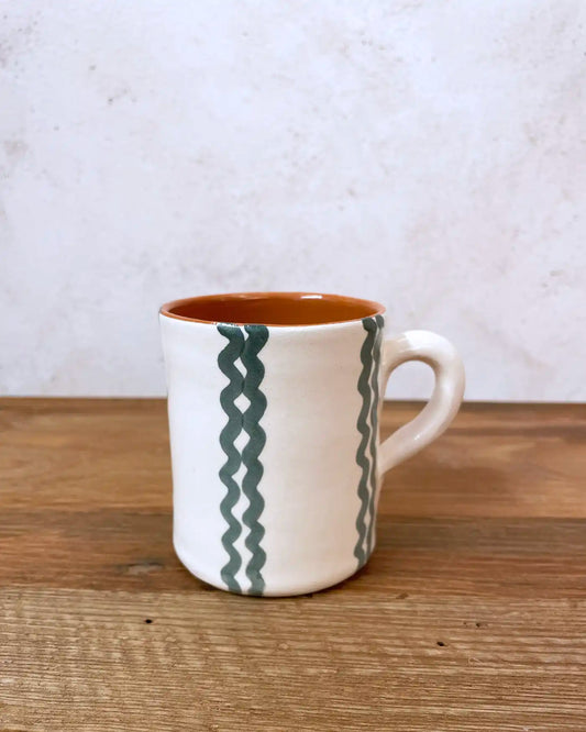 Taza Artesanal Ethnic Ondas Verde Musgo