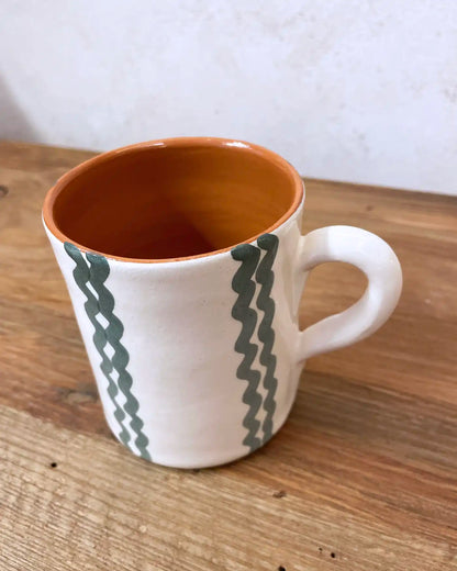 Taza Artesanal Ethnic Ondas Verde Musgo