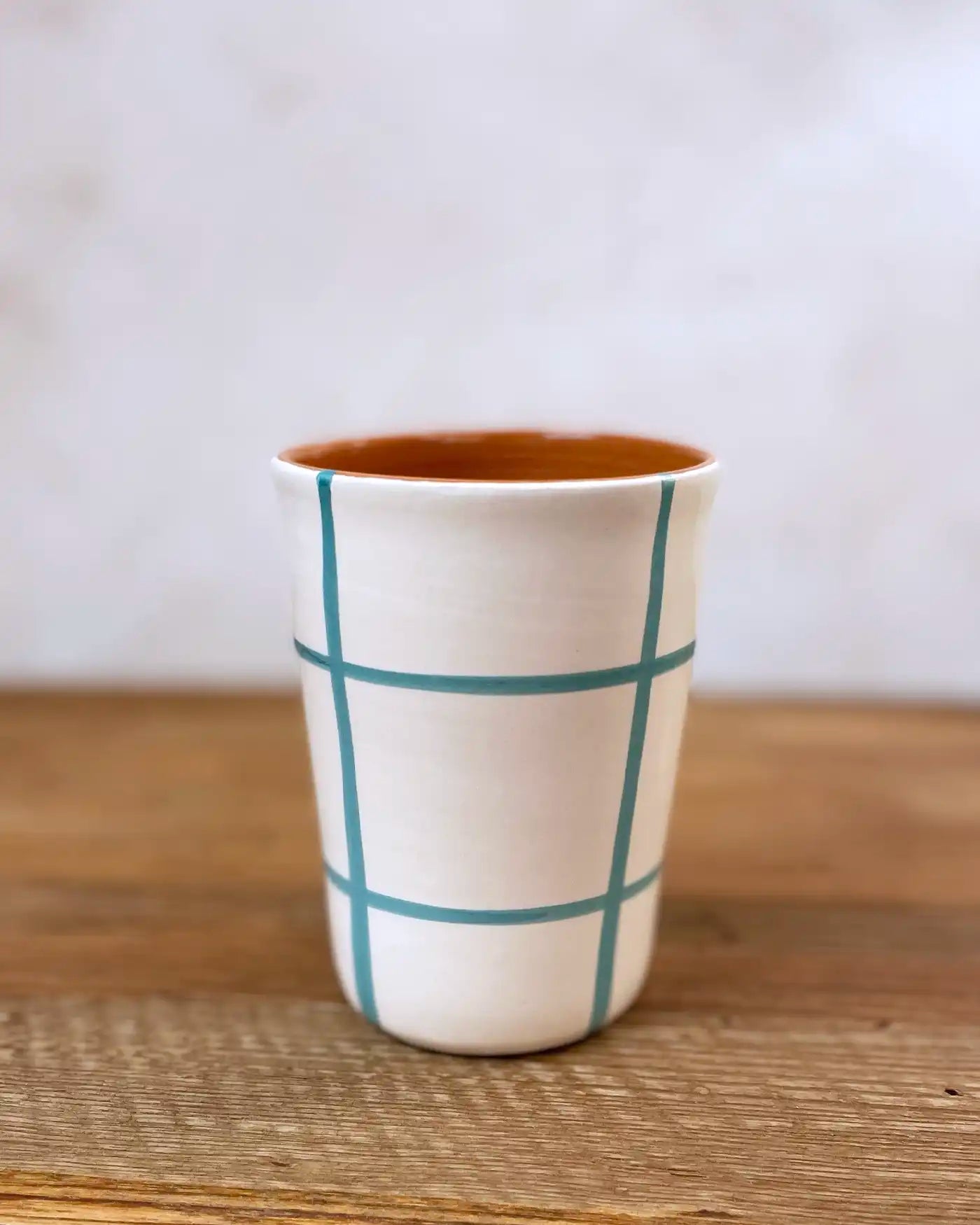 Handcrafted Ceramic Cup Orange Checkered