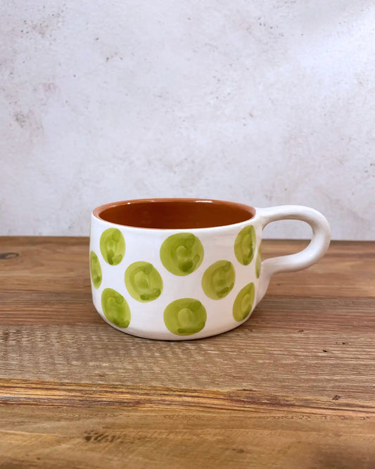 Large Handmade Mug with Green Dots