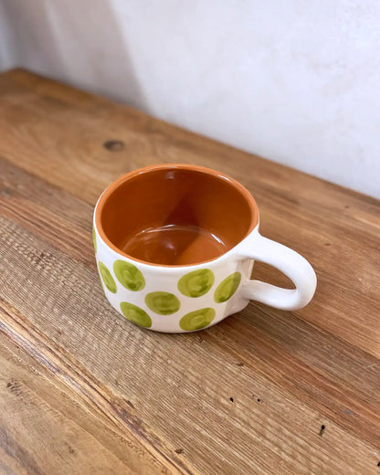 Large Handmade Mug with Green Dots