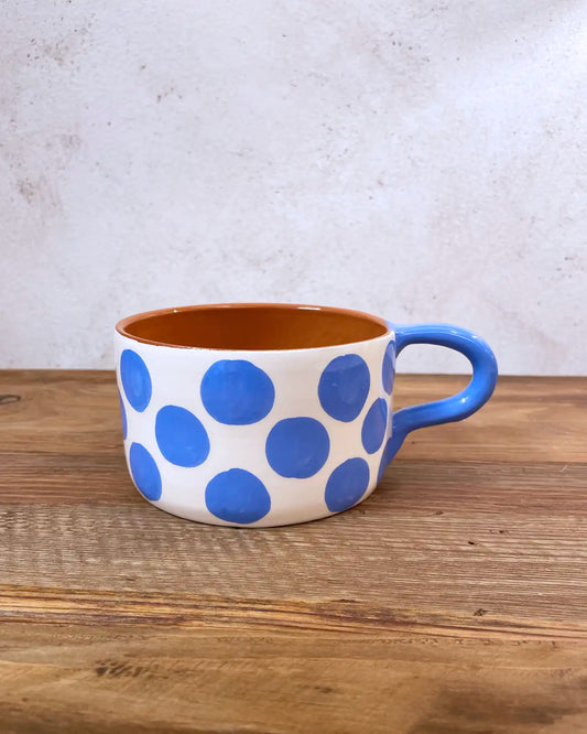 Taza Artesanal Grande Lunares Azul Celeste