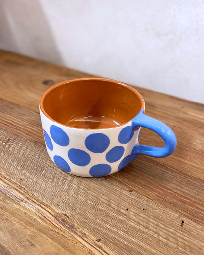 Large Handmade Mug with Sky Blue Dots