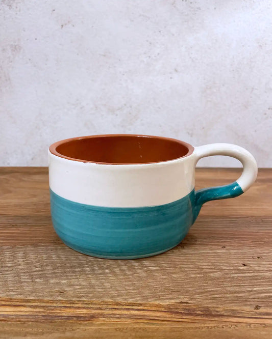 Taza Artesanal Grande Dos Colores Turquesa