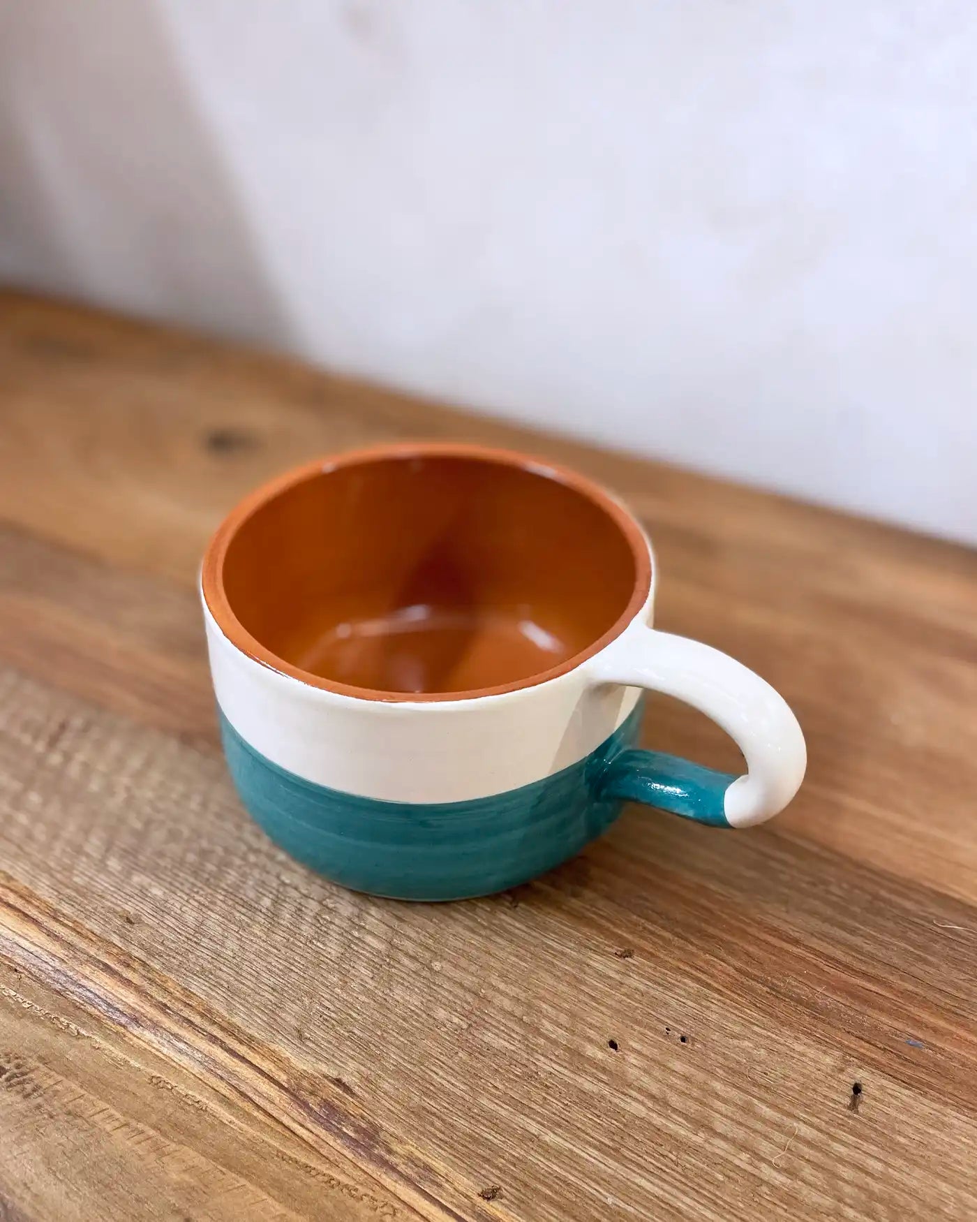 Taza Artesanal Grande Dos Colores Turquesa