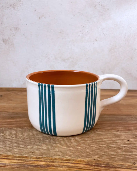 Large Handcrafted Mug Jade Green Stripes