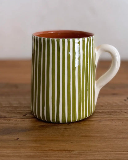 Taza Artesanal de Cerámica Rayas Verde