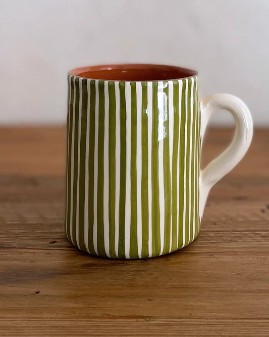 Taza Artesanal de Cerámica Rayas Verde