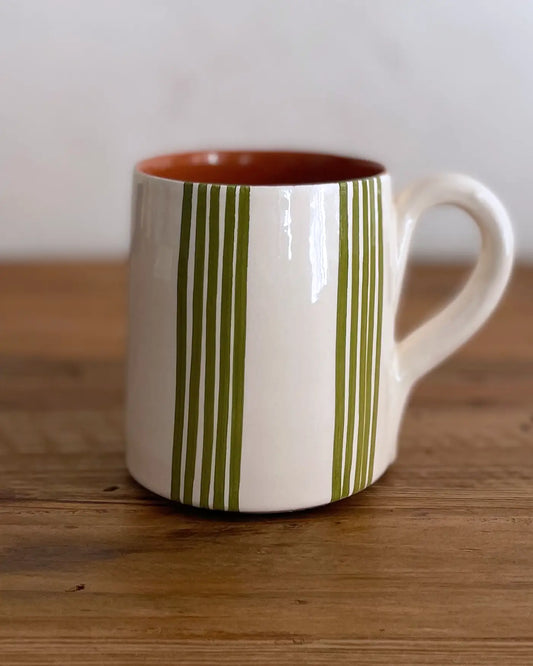 Taza Artesanal de Cerámica Rayas Verde