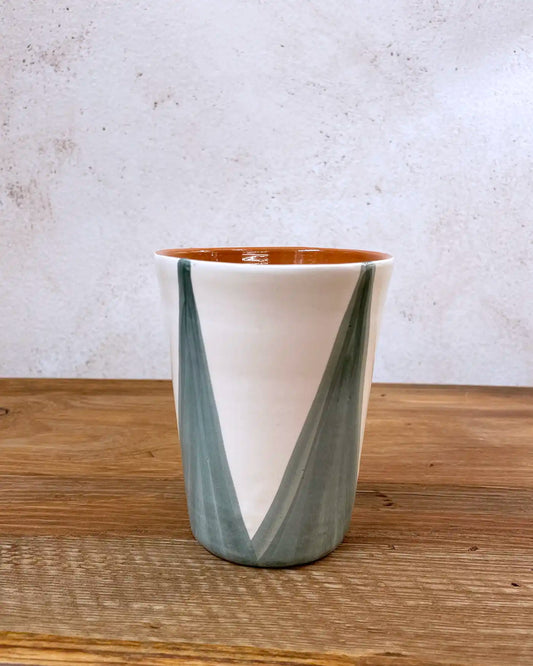 Vaso Artesanal Cerámica Triángulos Verde Musgo