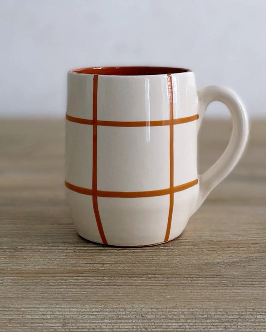 Taza Grande Artesanal Cuadros Marrón