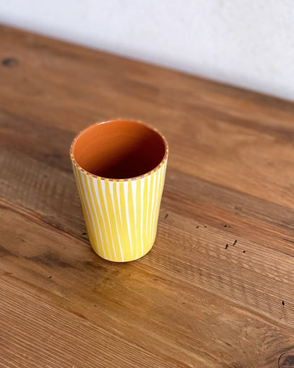 Vaso de Cerámica Artesanal Rayas Amarillo