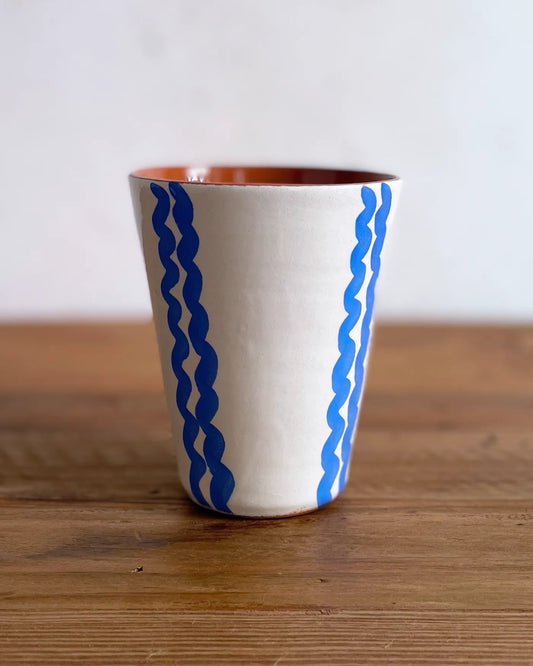 Vaso de Cerámica Artesanal Ondas Celeste