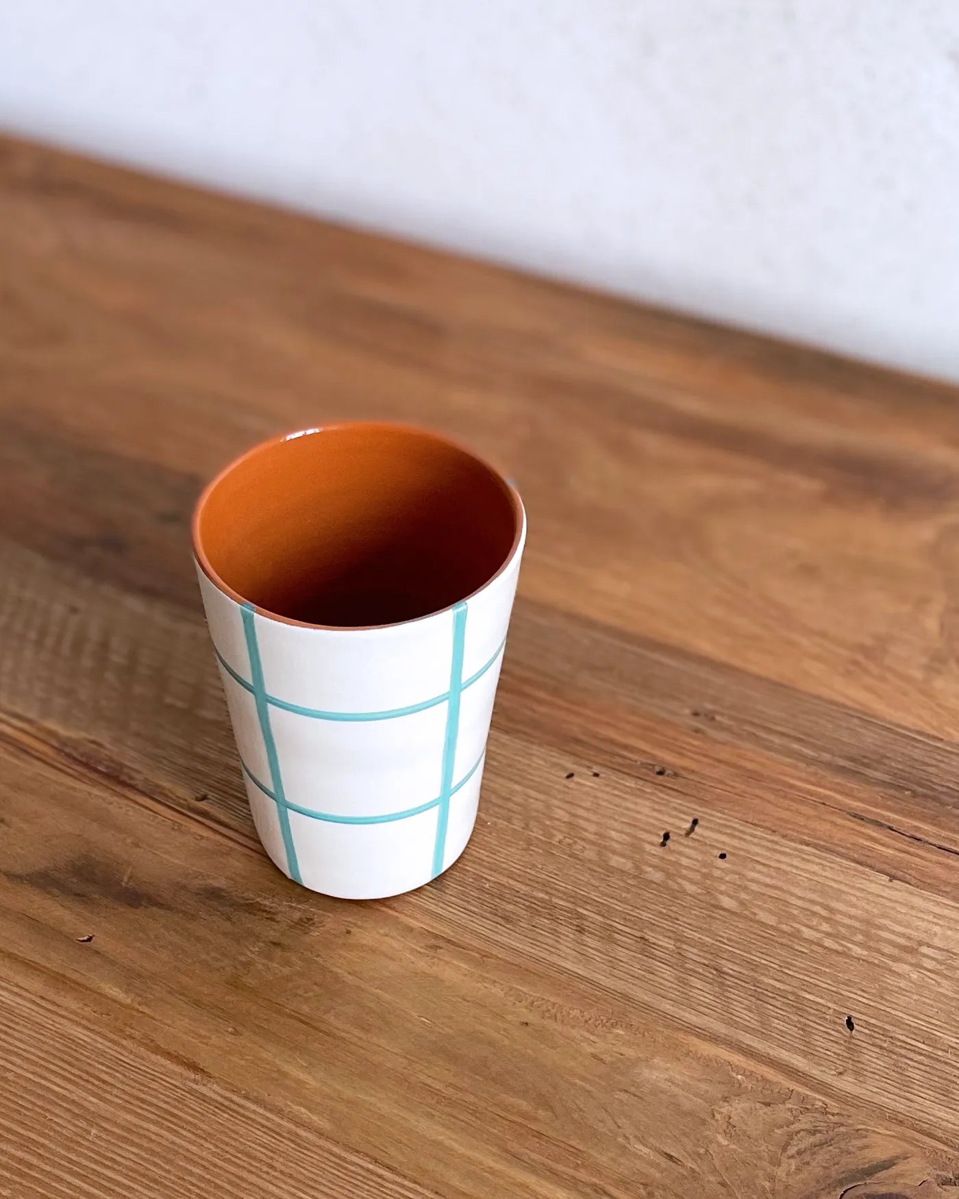 Vaso Artesanal Cerámica Cuadros Azul Turquesa