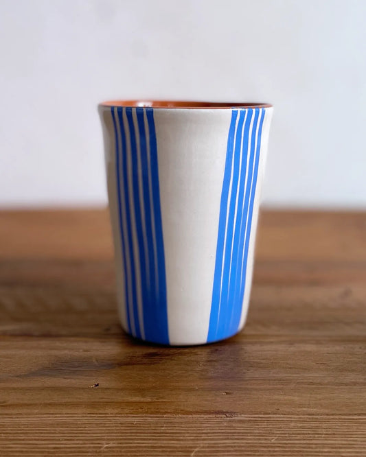 Vaso de Cerámica Artesanal Rayas Celeste