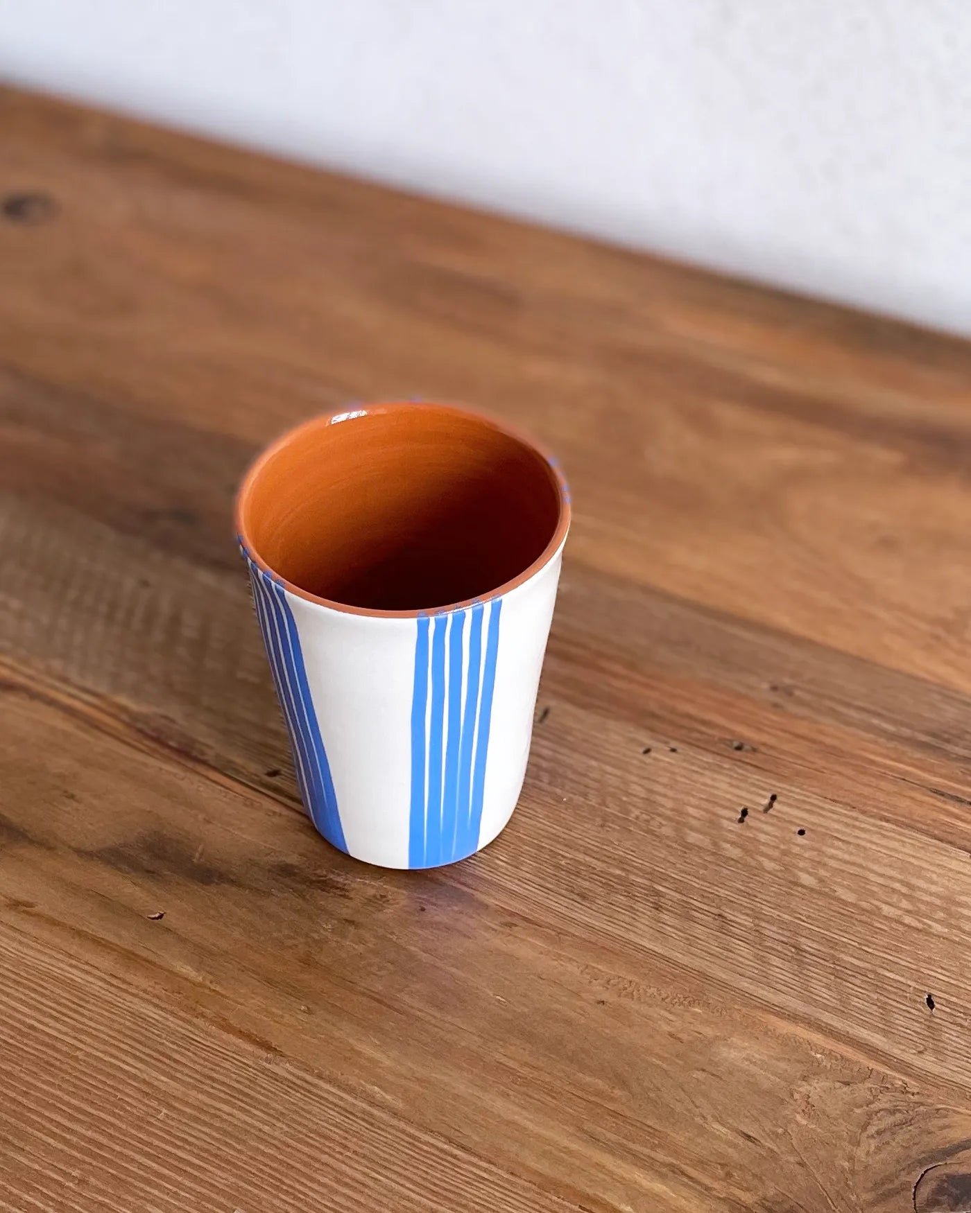 Vaso de Cerámica Artesanal Rayas Celeste
