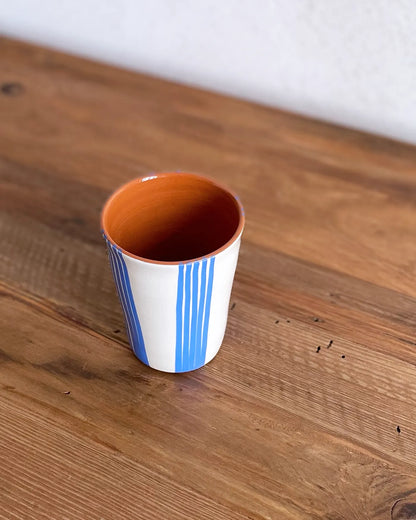 Vaso de Cerámica Artesanal Rayas Celeste