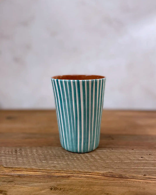 Turquoise Striped Ceramic Handcrafted Cup