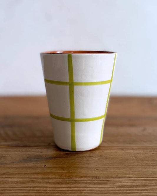 Vaso de Cerámica Artesanal Cuadros Verde Claro