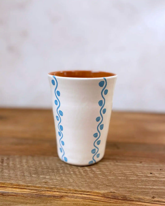 Handcrafted Ceramic Cup Orange Checkered