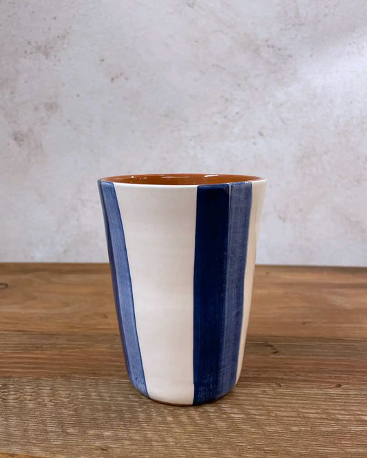 Vaso Artesanal Cerámica Rayas Azul