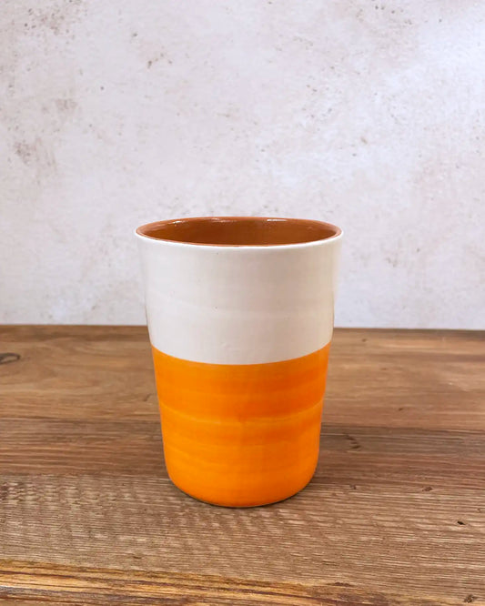 Handcrafted Ceramic Cup Orange Checkered