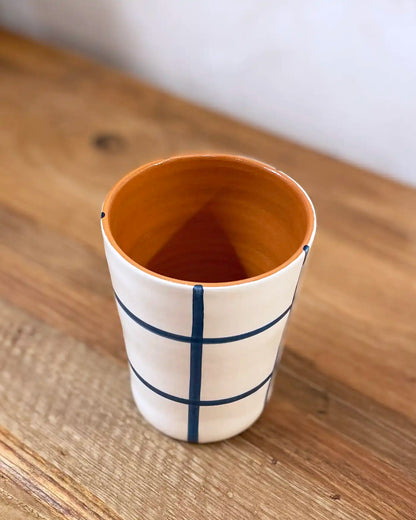 Handcrafted Ceramic Cup Orange Checkered