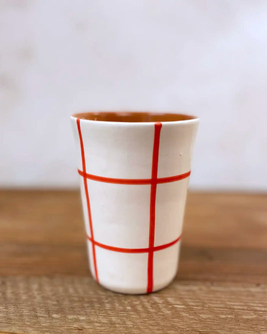 Handcrafted Ceramic Cup Orange Checkered