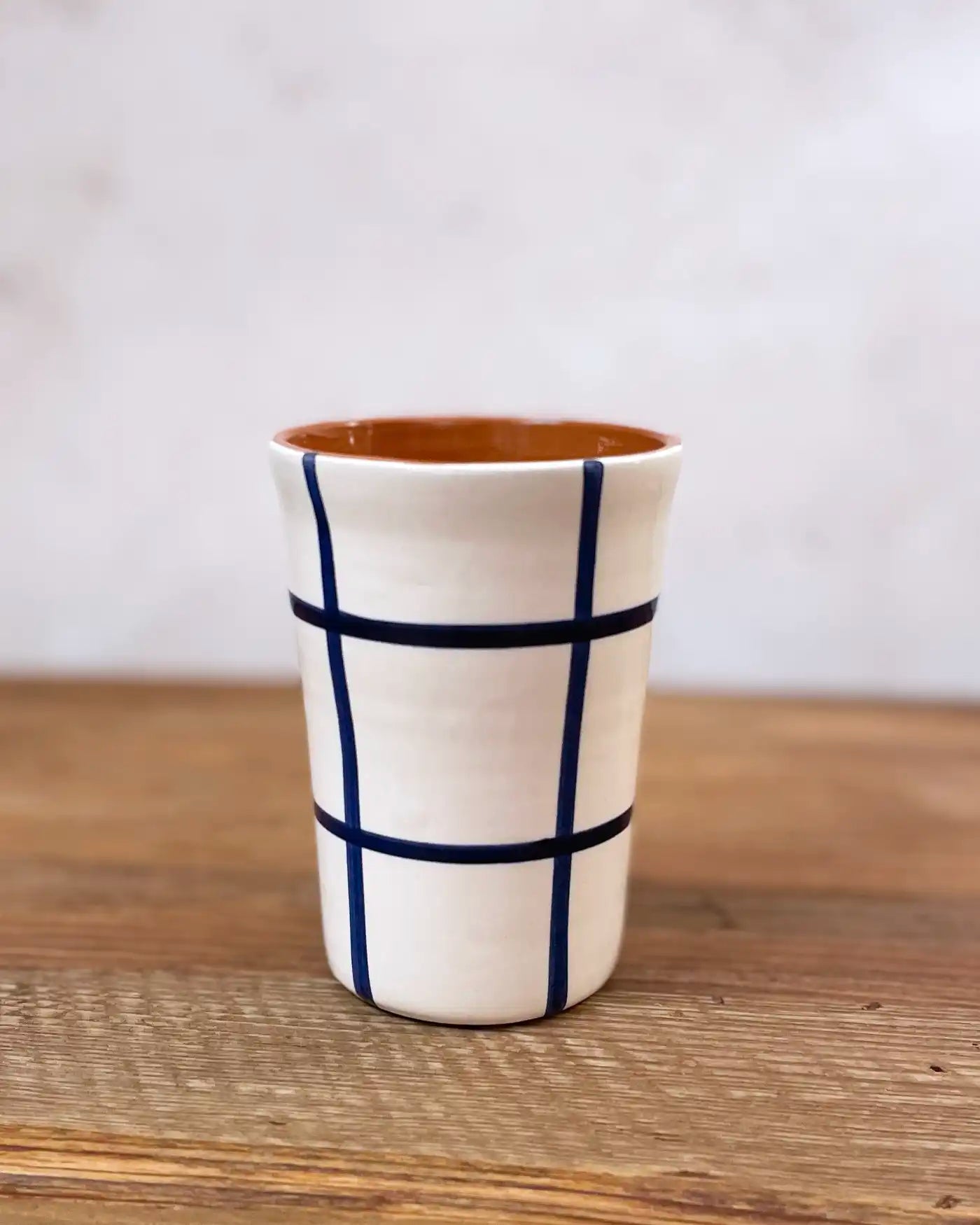 Handcrafted Ceramic Cup Orange Checkered