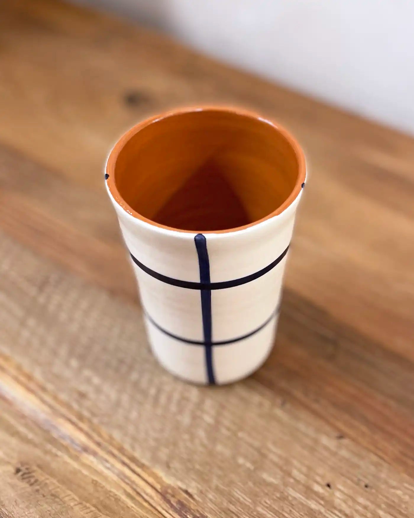 Handcrafted Ceramic Cup Orange Checkered