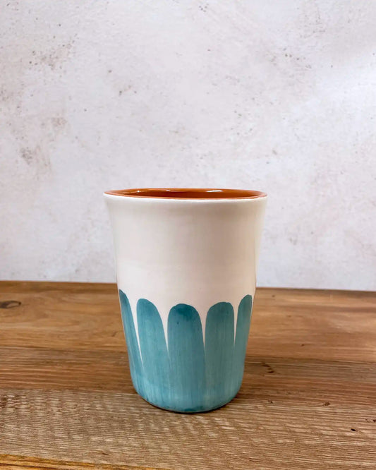 Handcrafted Ceramic Cup Orange Checkered